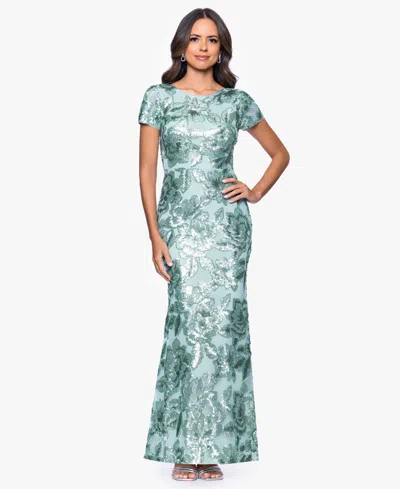 Betsy & Adam Petite Printed Scoop Neck Gown In Green