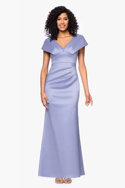 Betsy & Adam Petite "rosa" Mikado V-neck Floor Length Dress In Purple