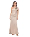 Betsy & Adam Galaxy Flower One-shoulder Gown In White,pink,gold