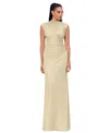 Betsy & Adam Petite Ruched Metallic Crinkle Gown In Gold