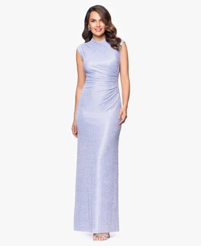 Betsy & Adam Petite Ruched Metallic Crinkle Gown In Purple