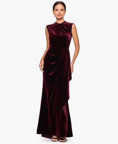 Betsy & Adam Petite Ruched Sleeveless Dress In Burgundy