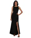Betsy & Adam Womens Ruched Side Slit Evening Dress In Black