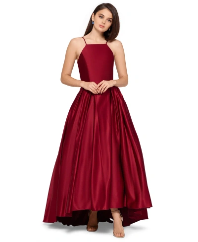 Betsy & Adam Petite Satin Ball Gown In Red