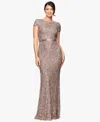 Betsy & Adam Petite Sequin Detail Gown In Brown