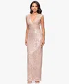 Betsy & Adam Petite Sequin Long Sheath Gown In Neutral