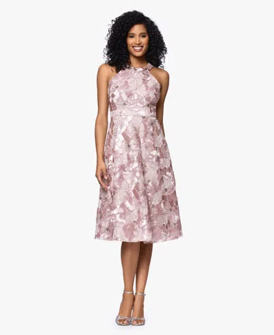 Betsy & Adam Petite Sequin Sleeveless Halter Neck Dress In Pink