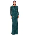 Betsy & Adam Plus Size Sequined Long-sleeve Sheath Gown In Emerald