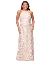 Betsy & Adam Petite Sleeveless Floral Sequin Sheath Gown In Champagne