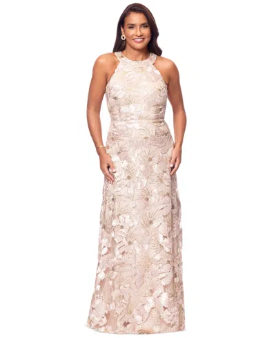 Betsy & Adam Petite Sleeveless Floral Sequin Sheath Gown In Champagne