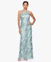 Betsy & Adam Petite Sleeveless Floral Sequin Sheath Gown In Green