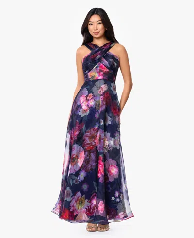 Betsy & Adam Petite Sleeveless Halter Neck Ball Gown In Multi
