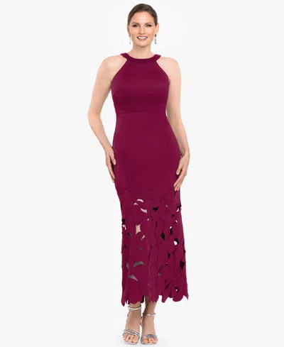 Betsy & Adam Petite Sleeveless Halter Neck Dress In Burgundy