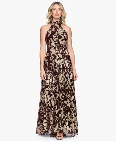 Betsy & Adam Petite Sleeveless Halter Neck Gown In Multi