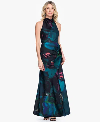 Betsy & Adam Petite Sleeveless Halter Neck Gown In Multi