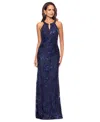 Betsy & Adam Petite Sleeveless Scoop-neck Sequin Lace Gown In Navy