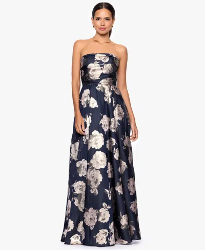 Betsy & Adam Petite Strapless A-line Long Dress In Black