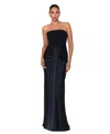 Betsy & Adam Petite Strapless Drape-front Satin Gown In Black
