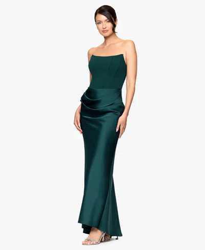 Betsy & Adam Petite Strapless Long Gown In Green