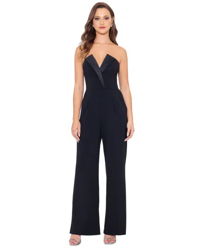 Betsy & Adam Strapless Tuxedo Jumpsuit In Black