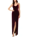 Betsy & Adam Petite Velvet Gathered-waist Gown In Burgundy