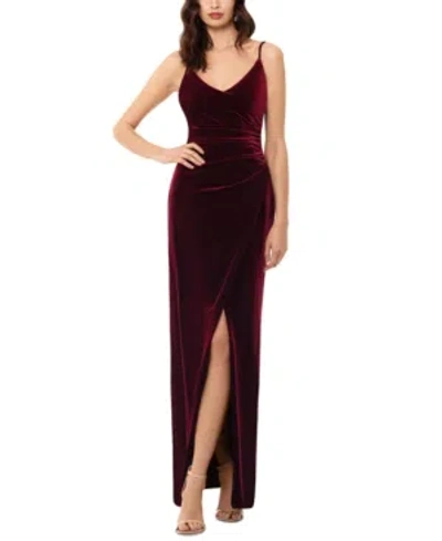 Betsy & Adam Petite Velvet Gathered-waist Gown In Brown