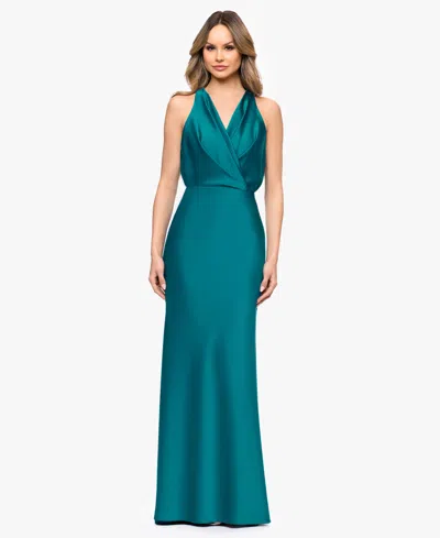 Betsy & Adam Petite V-neck Sleeveless Ball Gown In Green