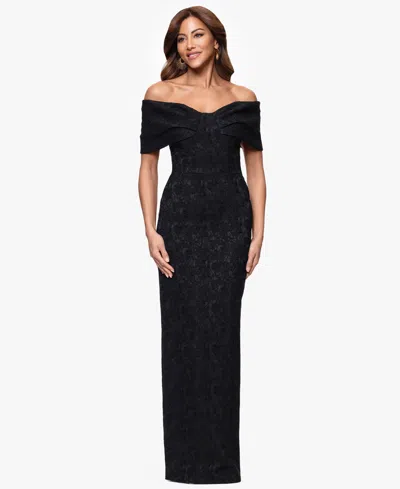 Betsy & Adam Petites Jacquard Knit Off-the-shoulder Long Dress In Black