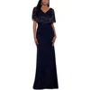 Betsy & Adam Petites Womens Embellished Capelet Evening Dress In Multi