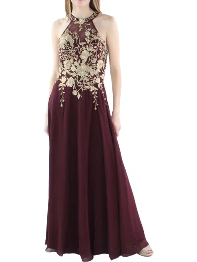 Betsy & Adam Petites Womens Embroidered Long Evening Dress In Gold