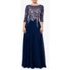 Betsy & Adam Petites Womens Embroidered Midi Evening Dress In Blue