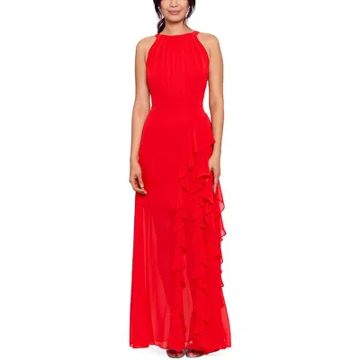 Betsy & Adam Petites Womens Halter Maxi Evening Dress In Red