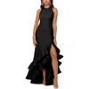 Betsy & Adam Tiered Ruffles Scuba Crepe Gown In Black