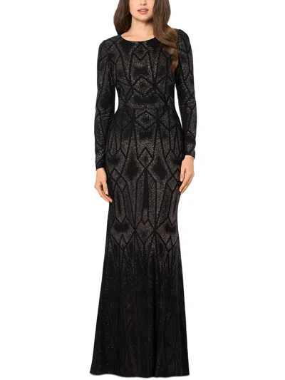 Betsy & Adam Petites Womens Maxi Long Sleeve Evening Dress In Multi