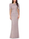 Betsy & Adam Cape Sleeve Trumpet Gown In Multi