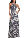 Betsy & Adam Metallic Floral Halter Gown In Multi