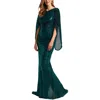 Betsy & Adam Women's Metallic Cape-sleeve Gown In Blue
