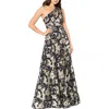 Betsy & Adam Metallic Floral One-shoulder Gown In Multi