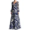 Betsy & Adam Petites Womens Metallic Polyester Evening Dress In Blue