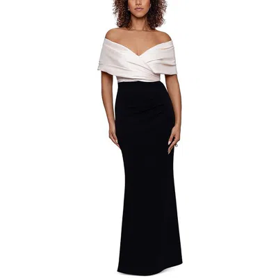 Betsy & Adam Petite Off-the-shoulder Sweetheart-neckline Gown In Champagne Black