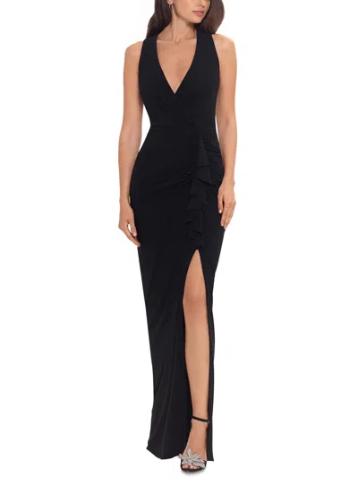 Betsy & Adam Petites Womens Ruched Maxi Evening Dress In Black