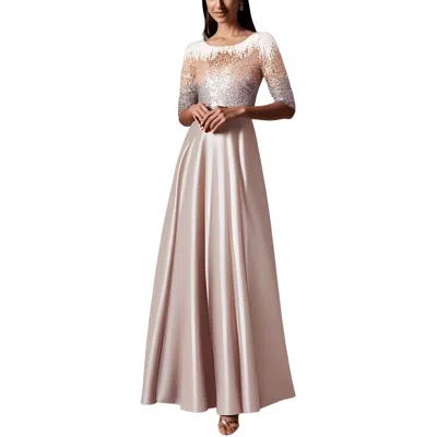 Betsy & Adam Petites Womens Sequined Satin Evening Dress