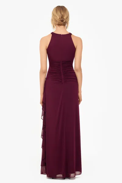 Betsy & Adam "petra" Sheer Matte Jersey Key Hole Long Dress In Burgundy