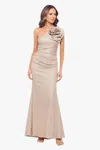 Betsy & Adam Galaxy Flower One-shoulder Gown In Gray