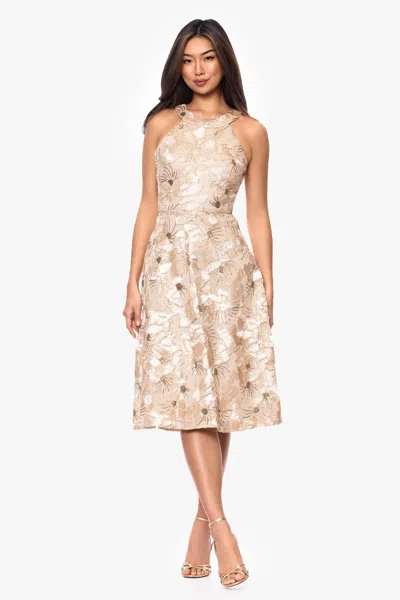 Betsy & Adam "piper" Soutache And Sequin Sleeveless Knee Length Dress In Gold