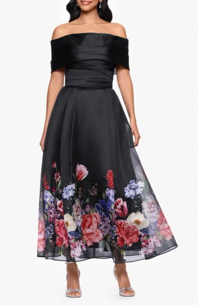 Betsy & Adam Placed Floral Off The Shoulder Gown