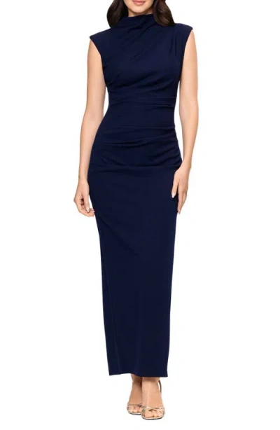 Betsy & Adam Pleated Sleeveless Column Gown In Burgundy