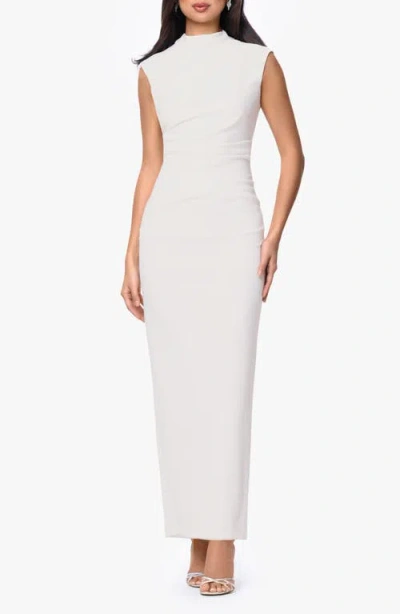 Betsy & Adam Pleated Sleeveless Column Gown In White