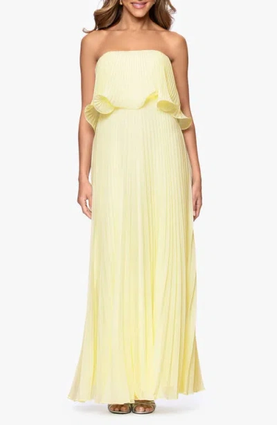 Betsy & Adam Pleated Strapless Chiffon Gown In Multi