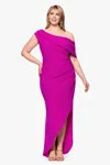 Betsy & Adam Plus Size Asymmetric High-low Gown In Pink
